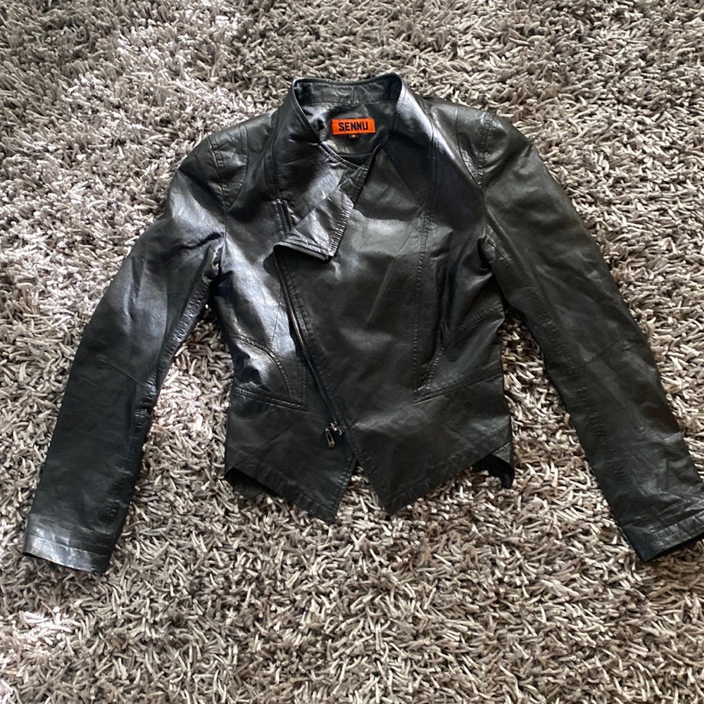 Women black leather jacket, very light weight.